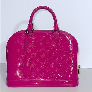 Louis Vuitton HOT Fuchsia PINK PATENT LEATHER ALMA MONOGRAM MM Satchel